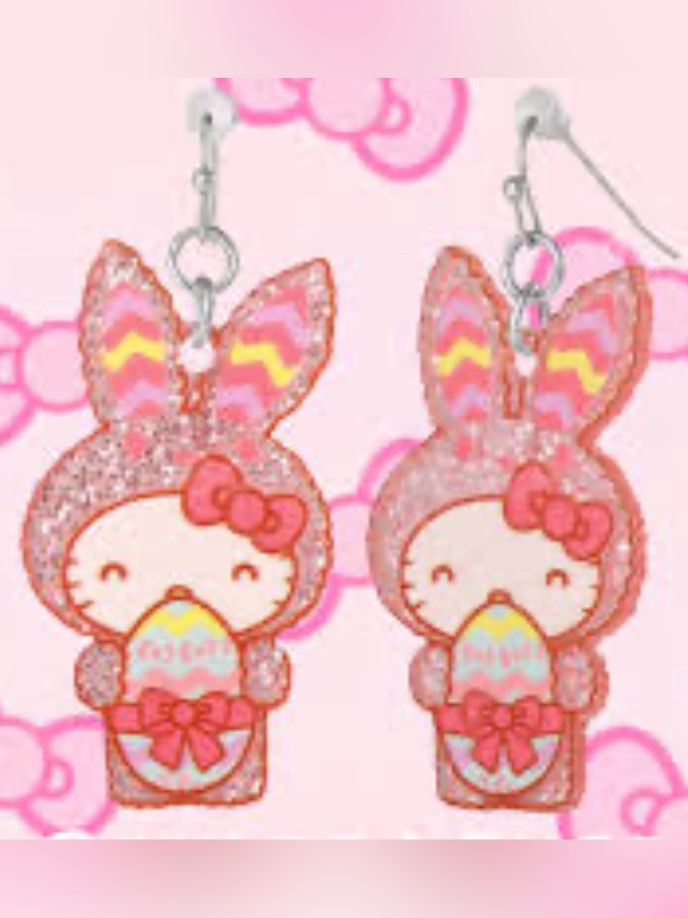 HELLO KITTY AND FRIENDS 🐰 CUTE GLITTERY EASTER BUNNY🐰 DANGLE EARRINGS 🌟NWT🌟